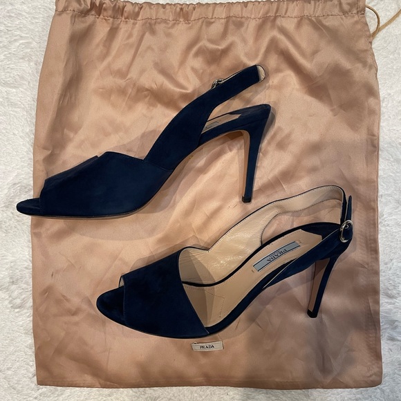 Prada Blue Suede Slingback Heels - Picture 7 of 8